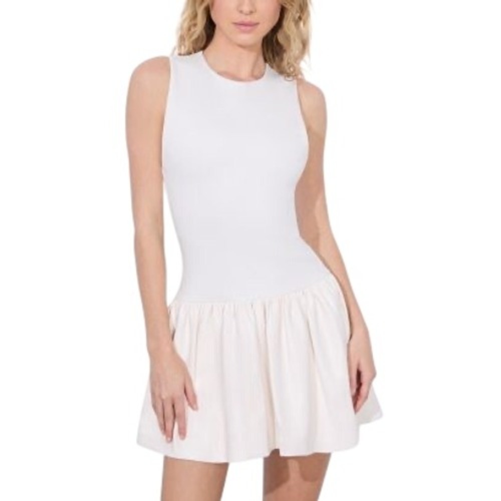 Alice and Olivia Ella Combo Faux Leather Sleeveless Off White Dress Size 4